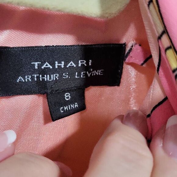 Tahari Shirt Dress Women Size 8 NEW Pink Retro 60 Pink Floral Mini Stretchy Knit - Picture 9 of 12